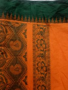 Orange Cotton Saree with Paisley Print