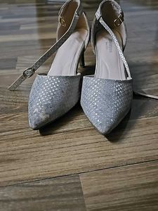 Silver Glitter Ankle Strap Heels