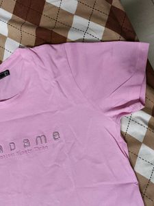 Madame Pink Brand Embossed Print Cotton Tshirt