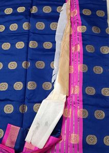 96)Blue Chiffon Saree