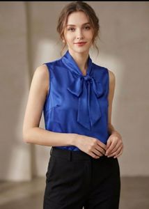 Beautiful Blue Tie Neck Satin Top