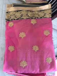 Heavy Pink Border Saree with Blouse