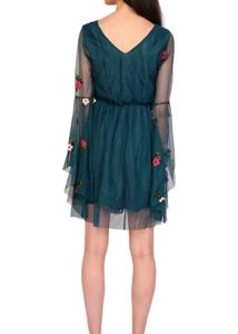 Teal Floral Embroidered Mini Dress