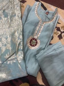 Elegant Grey Embroidered Kurta Set