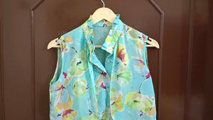 Cyan Blue Frilled Top