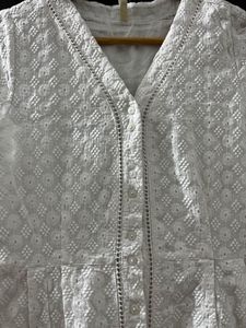 White Eyelet Button-Down Dress