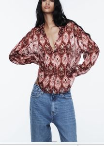 Zara Printed Shirt With Metallic Thread