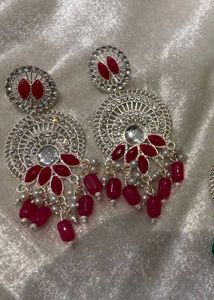 Rani pink & Silver Dangle Earrings