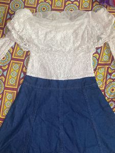 Off Shoulder Denim Party Wear Dress