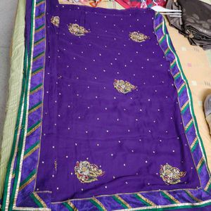 Purple Embroidered Heavy Work Saree