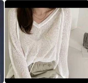 White V-Neck Knit Top