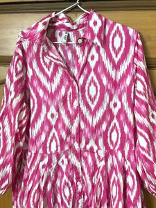 Pink & White Print Button-Down Dress