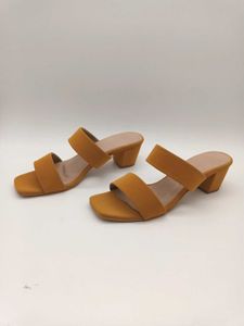 Mustard Yellow Vegan Leather Block Heels 2 Inches.