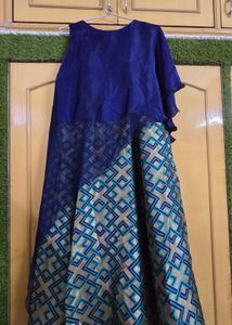 Blue &amp; Gold Patterned Dress with Necklace