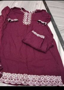 Maroon Embroidered Kurta Set