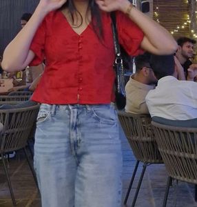 Red Floral Print Top