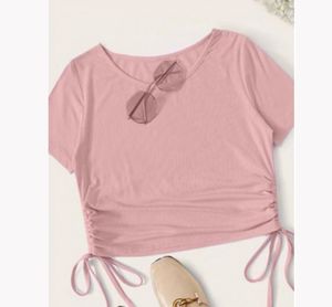 Peach Ribbed String Crop Top
