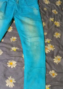 Teal Wash High-Waisted Jeans
