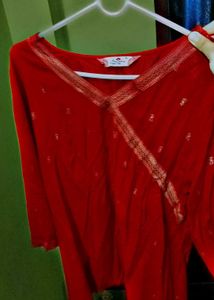 Red Embroidered Kurta