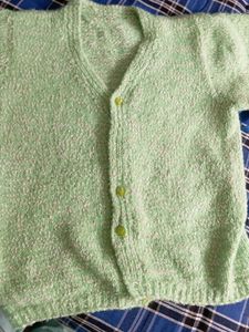 Hand-Knitted Green Baby Cardigan
