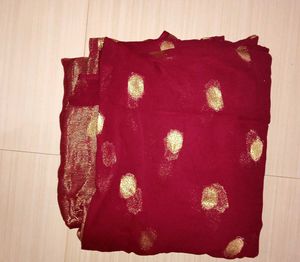 Maroon &amp; Gold Polka Dot Sari