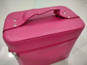 Pink Faux Croc Makeup Train Case