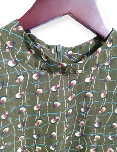 Olive Green Patterned Ruffle Sleeve Blouse