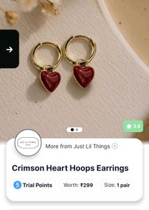 Crimson Heart Hoops Ear Ring
