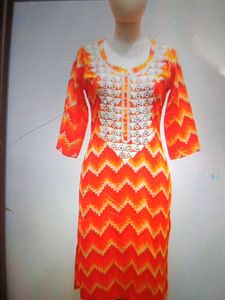 Stylish Orange Print Kurta