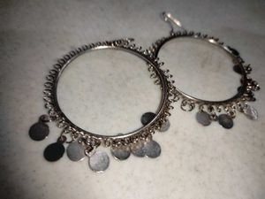 Silver Tone Dangle Hoop Earrings