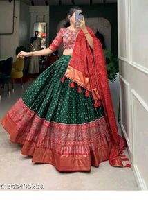 Green &amp; Red Lehenga Choli Set