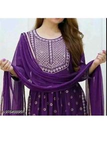 Purple Embroidered Kurti Set