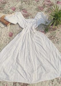 White Cotton Maxi Dress With Beautiful Embroidery