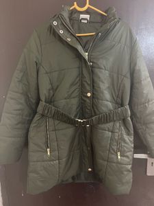 Olive Green Padded Jacket with belt