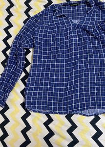 Blue Plaid Long Sleeve Top
