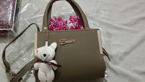 Grey Shoulder Bag with Bear Charm