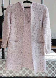 Pink Knit Hooded Cardigan
