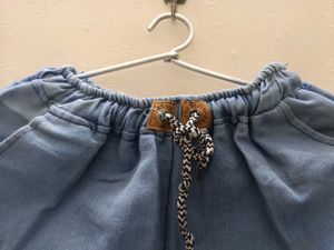 Light blue Cotton-Denim Shorts.