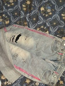 Distressed Jeans with Pink Stripe