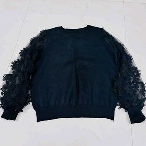Black Lace Sleeve Sweater