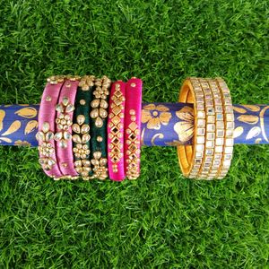 4 Combo Set Of Handcrafted Silk Thread Bangles Se