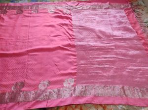 peach Pink Saree with silver detailing