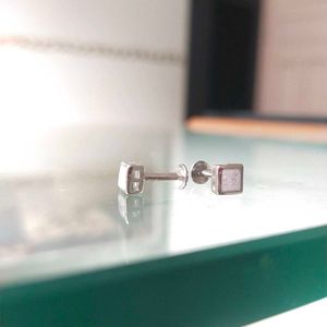 925 Sterling Silver Sparkle Square Studs Earrings.