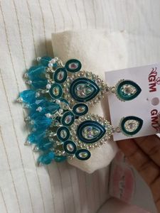Teal Beaded Drop Earrings