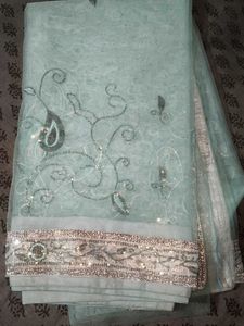 Light Sky Blue Color Net Saree