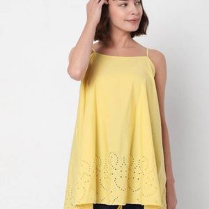VERO MODA Yellow Embroidered Tank Top