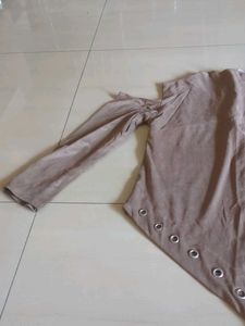 Stylish Brown Cut-Out Shoulder Top