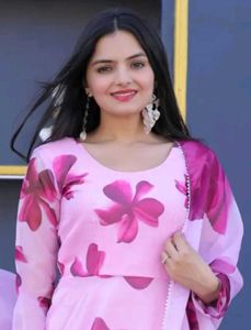 Floral Print Pink Anarkali Suit
