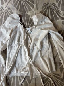 White Plaid Tie-Front Top