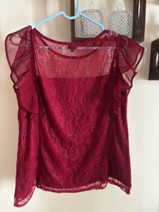 Burgundy Lace Ruffle Top